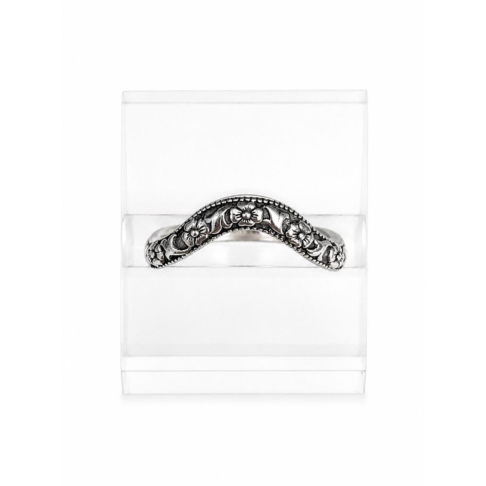 Sterling Silver Chevron Floral Ring Size 6 Curved V Band Wedding Stacker Boho - Picture 3 of 12